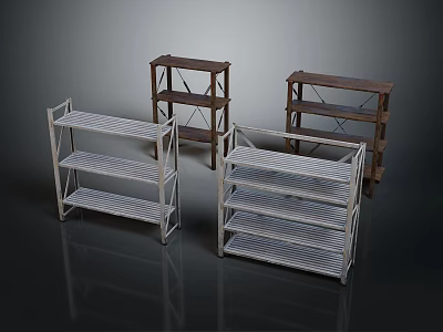Practical Household Storage Shelves With Wooden And Metal Multi tier Racks 3d model