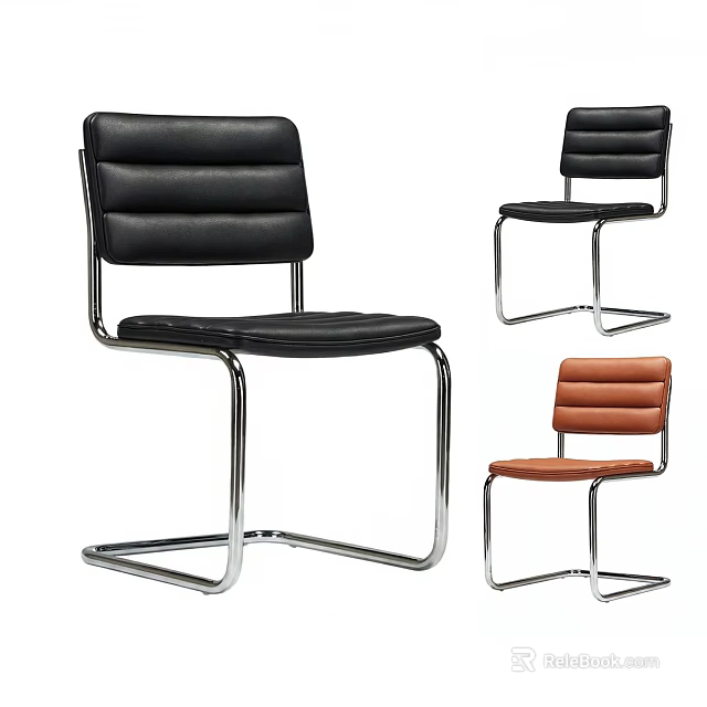 Modern Dining Chairs Leather Upholstered Silver Metal Frame Black Brown Colors Sleek Striped Backrest 3d model 