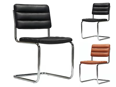 Modern Dining Chairs Leather Upholstered Silver Metal Frame Black Brown Colors Sleek Striped Backrest 3d model