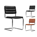 Modern Dining Chairs Leather Upholstered Silver Metal Frame Black Brown Colors Sleek Striped Backrest