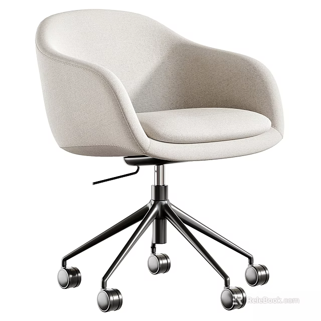 Modern Beige Upholstered Desk and Chair Set with Metal Wheeled Base and Stylish Design 3d model 