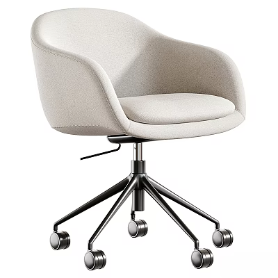 Modern Beige Upholstered Desk and Chair Set with Metal Wheeled Base and Stylish Design 3d model
