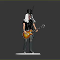 Man in Top Hat with Long White Hair Holding Electric Guitar on White Base
