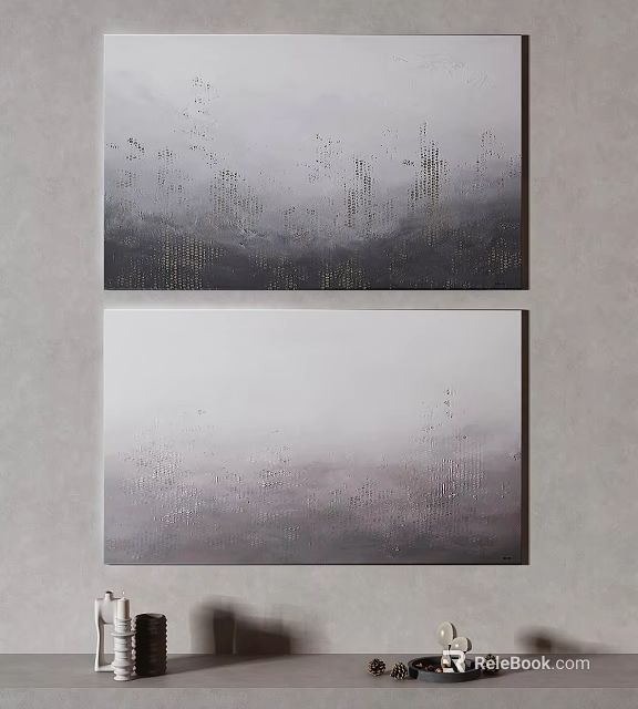 Abstract Painting Two Panel Artwork With Neutral Tones Textured Layers Minimalist Design 3d model