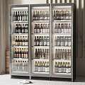 Modern Wine Cabinet With Glass Doors Illuminated Shelves And Various Bottles