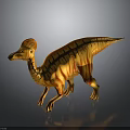 Crested Dinosaur Model With Orange Red Stripes In Standing Pose 3d model