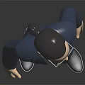 3D Male Character in Blue Suit With Blue Tie and Glasses Standing on Dark Background
