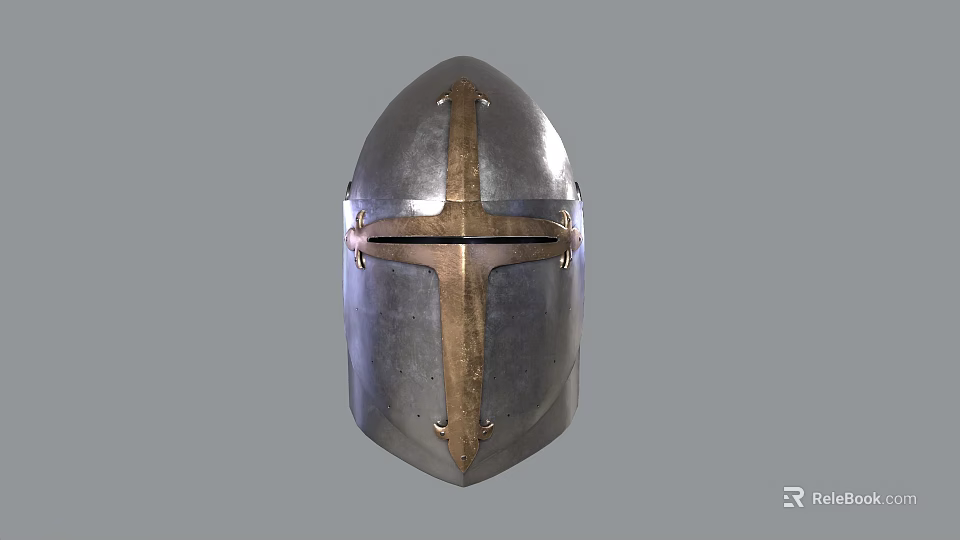 Medieval Knight Armor Helmet With Metal Cross Design And Vintage Style 3d model 