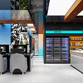 Modern Internet Cafe With Comfortable Seats Computers Bar Counter And Beverage Refrigerators 3d model