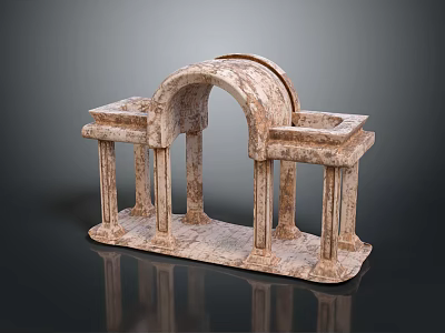 Classical Entrance Gate With Arch Design Stone Columns And Ornate Pedestals Details 3d model