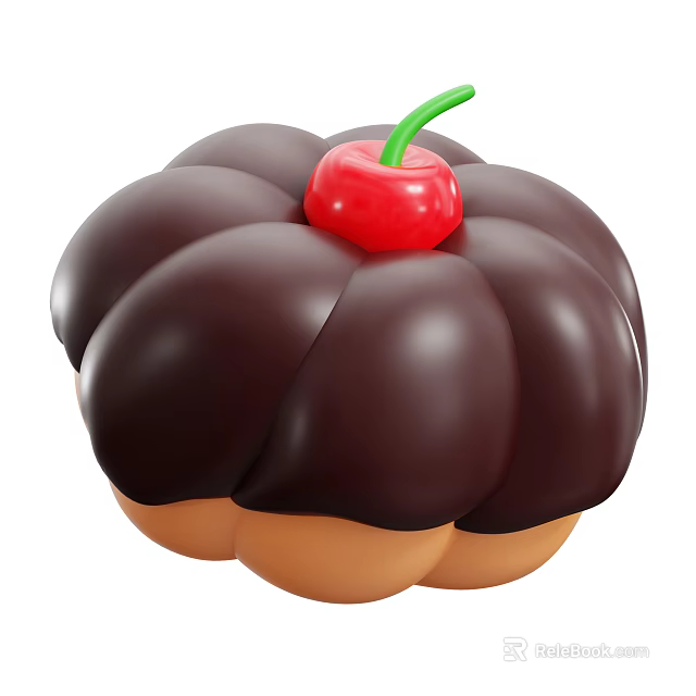Chocolate Covered Round Dessert With Red Cherry On Top And Creamy Texture 3d model 