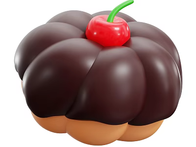 Chocolate Covered Round Dessert With Red Cherry On Top And Creamy Texture 3d model