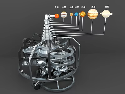 Decorative Ornament Set with Solar System Planet Model and Mechanical Gear Structure 3d model