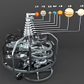 Decorative Ornament Set with Solar System Planet Model and Mechanical Gear Structure 3d model