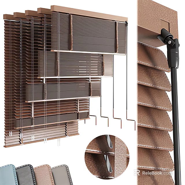 Durable Wooden Window Blinds with Adjustable Slats and Installation Hardware 3d model
