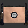 Copper Colored Square Robot With Curved Metal Antenna Green Wheels And Control Panel