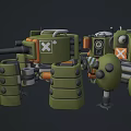 Green Mechanical Combat Weapon with Cannon Armor Tracked Base and Multiple Angles Design 3d model
