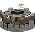 Modern Round Dining Table Set with Marble Tabletop Lazy Susan Six Gray Brown Chairs 3d model