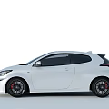 White Toyota Sporty Compact Hatchback With Black Wheels And Front Design