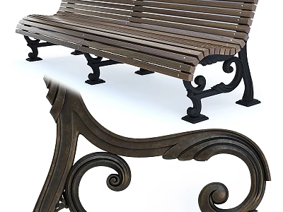 Garden Bench With Wooden Slats And Ornate Iron Scroll Legs For Outdoor Garden Decor 3d model