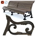 Garden Bench With Wooden Slats And Ornate Iron Scroll Legs For Outdoor Garden Decor