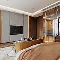 Modern Bedroom Interior Design With Wooden Walls Large Bed Sofa And Floor To Ceiling Windows