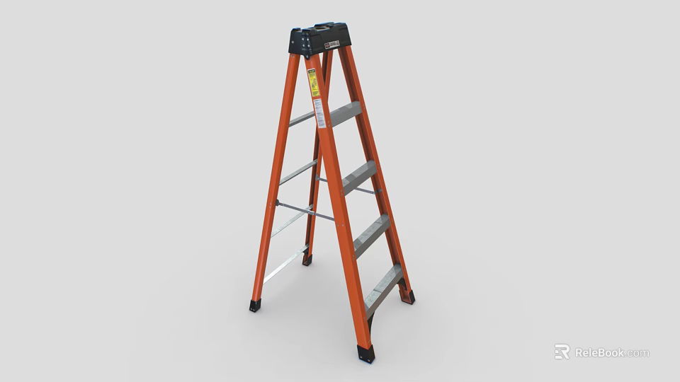 Durable Orange Ladder With Silver Steps Black Top And Non Slip Pads 3d model 