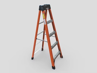 Durable Orange Ladder With Silver Steps Black Top And Non Slip Pads 3d model