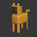 Yellow Geometric Block Cat with Simple Blue Eyes and Shiny Surface on Dark Background