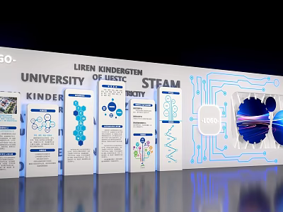 LIREN KINDERGARTEN And UNIVERSITY OF LIESTC STEAM Educational Display With Icons And Infographics 3d model