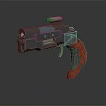 Modern Tactical Handgun With Black Body Red Wooden Grip And Blue Laser Sight