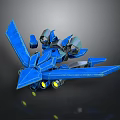 Blue Sci Fi Mechanical Spaceship Model With Wings And Yellow Lights