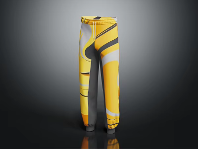 Stylish Casual Pants With Yellow And Gray Geometric Patterns For Daily Wear 3d model