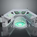 Futuristic Tech Equipment With Glowing Green Ring Control Panels And Screens
