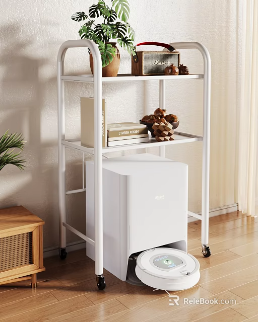 White Multi tier Storage Rack with Wheels for Books and Decor in Living Room 3d model 