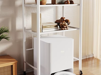 White Multi tier Storage Rack with Wheels for Books and Decor in Living Room 3d model