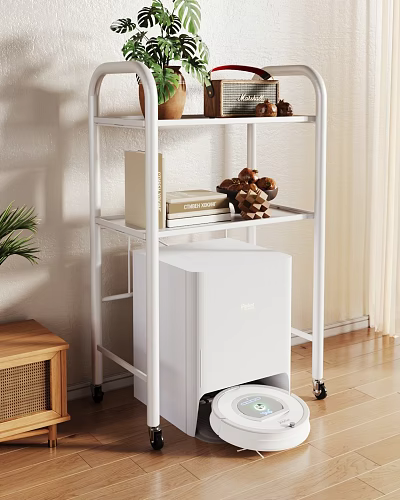 White Multi tier Storage Rack with Wheels for Books and Decor in Living Room 3d model