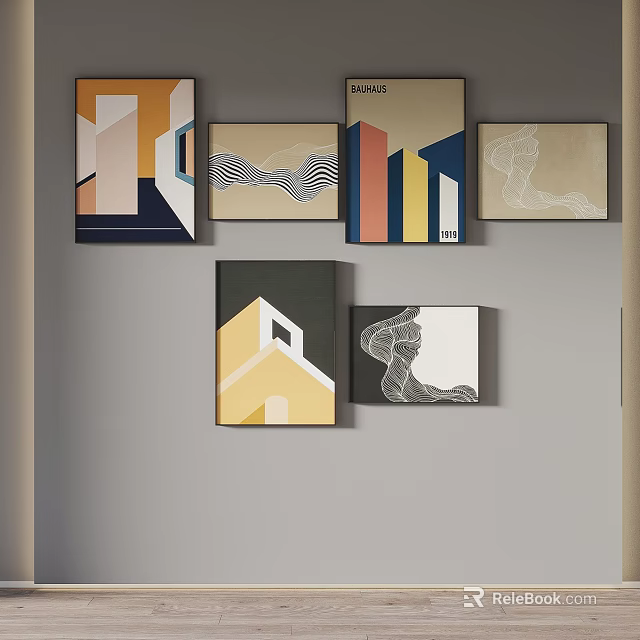 Abstract Wall Art Collection With Geometric Shapes And Colorful Patterns 3d model