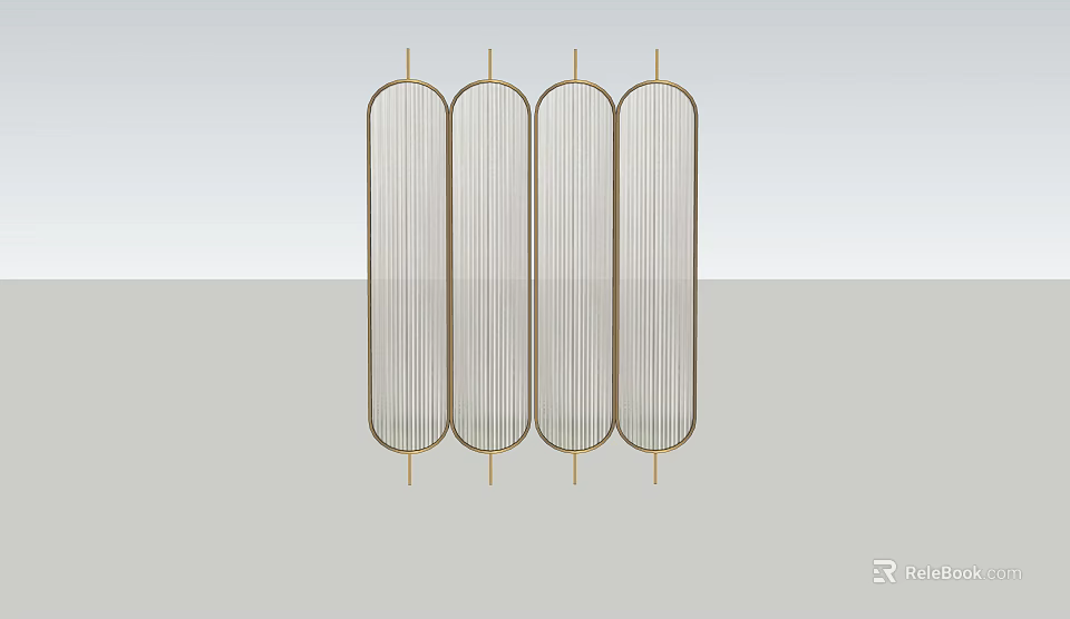 Elegant Modern Screen Design With Gold Metal Frame Vertical Lines And Room Divider 3d model 