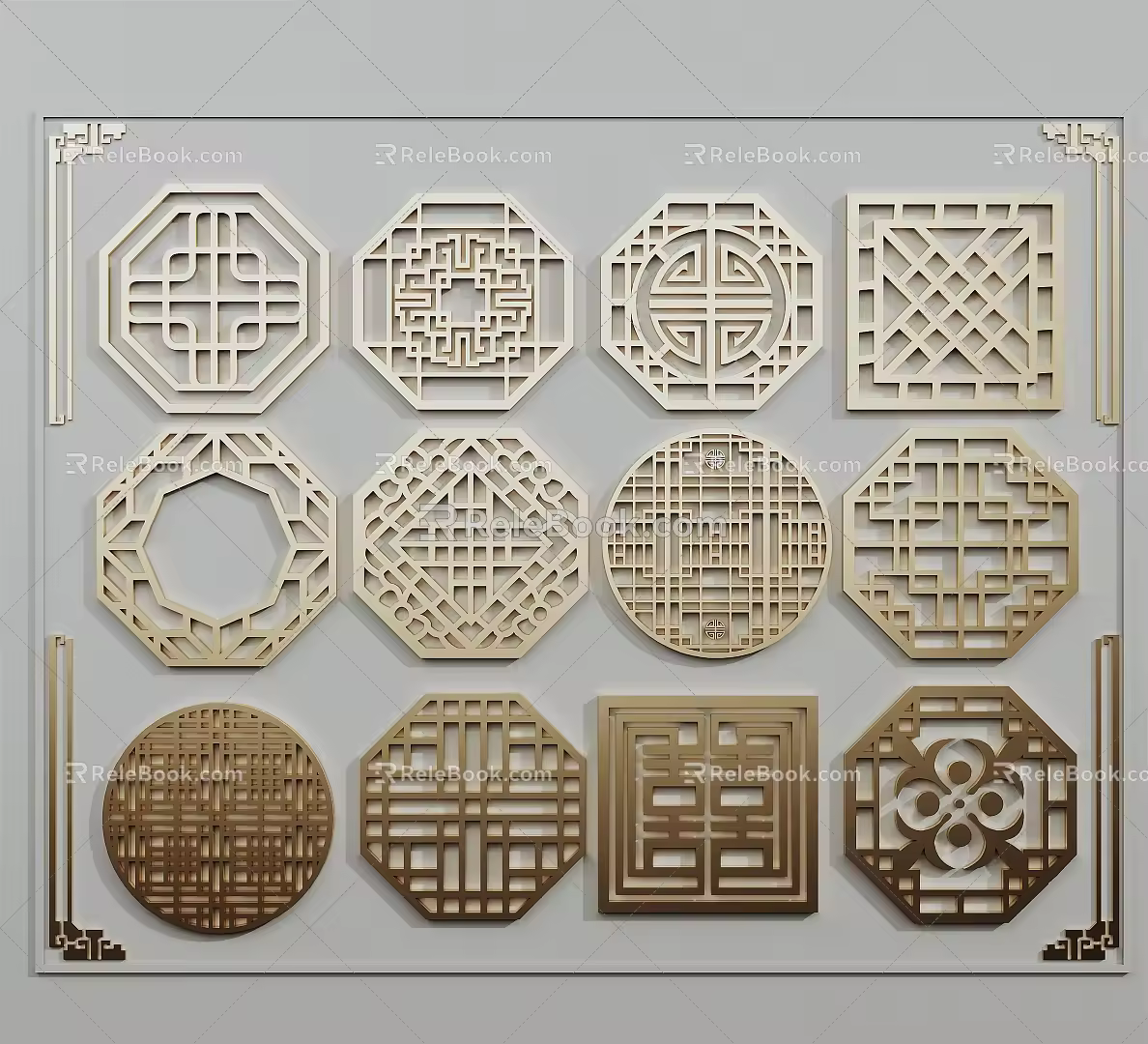 New Chinese-style openwork window Metal carved openwork window 3d model