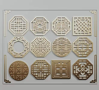 New Chinese-style openwork window Metal carved openwork window 3d model