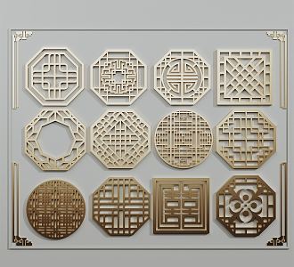 New Chinese-style openwork window Metal carved openwork window 3d model