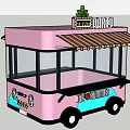 Pink Food Truck With Green Plant Awning FRESH Sign Blue Black Wheels And Glass Windows