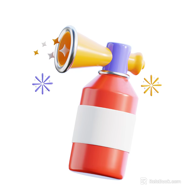 Colorful Red Spray Can With Yellow Purple Nozzle And Decorative Stars Snowflakes 3d model 
