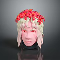Pink Faced Character With Light Colored Hair Red Flower Headpiece And Red Eyes