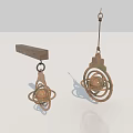Metallic Hanging Pendant With Spherical Design And Circular Rings On Wooden Hook