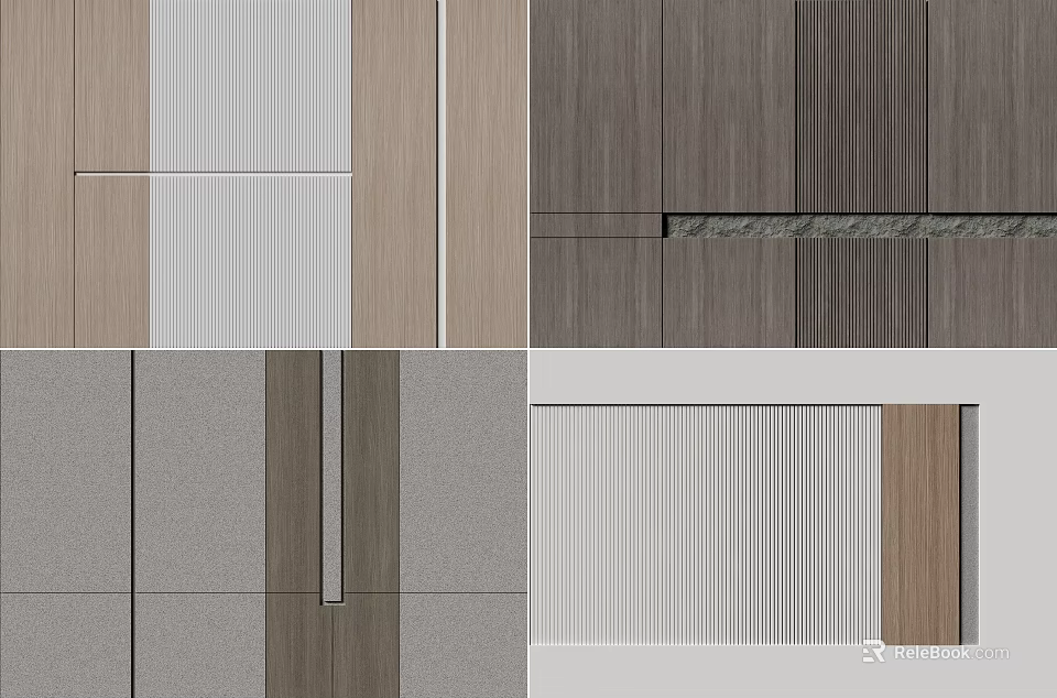 Modern Background Wall Design With Wood Panels And Textured Gray White Surfaces 3d model 