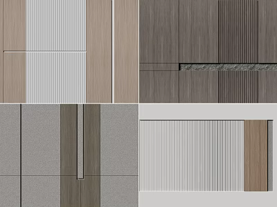 Modern Background Wall Design With Wood Panels And Textured Gray White Surfaces 3d model