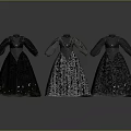 Three Vintage Long Sleeve Dresses Featuring Classic V Neck and Various Textile Patterns