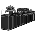 Modern Black Kitchen Grill And Cooler With Beverage Bottles Cans And Condiments 3d model